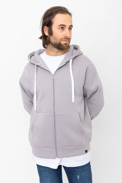 Gri 3 İplik Şardonlu Fermuar Detaylı Kanguru Cepli Kapşonlu Sweatshirt