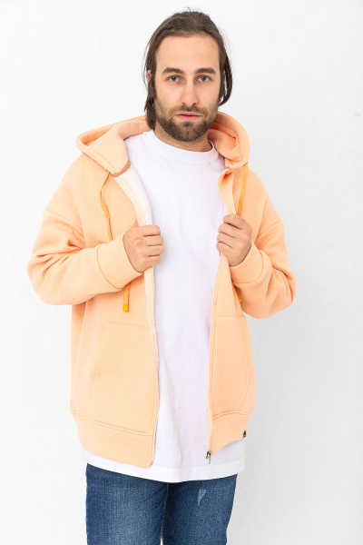 Kavuniçi 3 İplik Şardonlu Fermuar Detaylı Kanguru Cepli Kapşonlu Sweatshirt