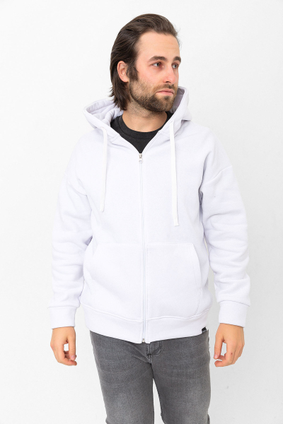 Beyaz 3 İplik Şardonlu Fermuar Detaylı Kanguru Cepli Kapşonlu Sweatshirt